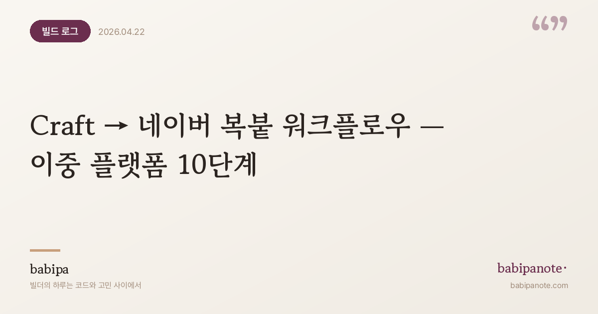 Craft → 네이버 복붙 워크플로우 만들기 — 이중 플랫폼 발행 실전 10단계