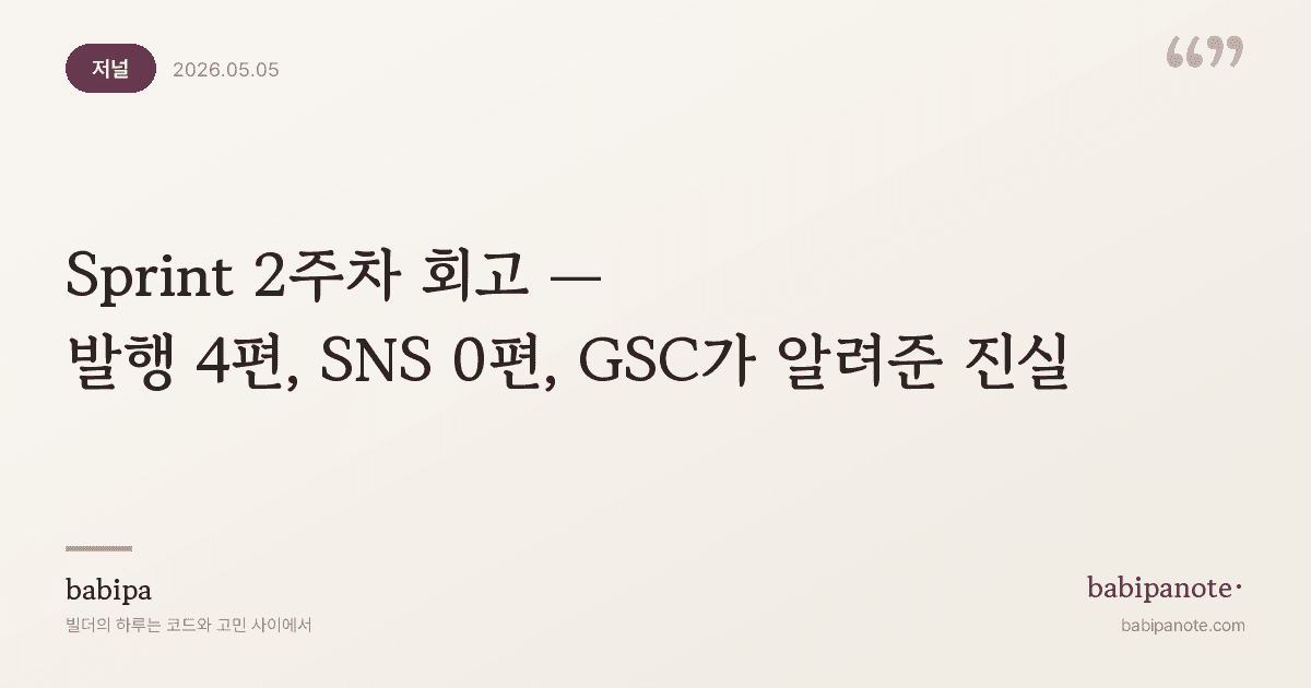 Sprint 2주차 회고 — 발행 4편, SNS 0편, GSC가 알려준 진실