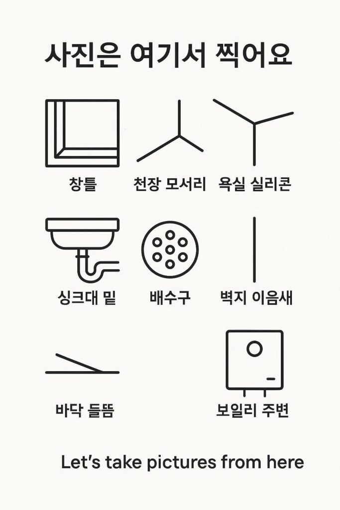 임장 하자 사진 촬영 포인트 누수 곰팡이 결로 체크