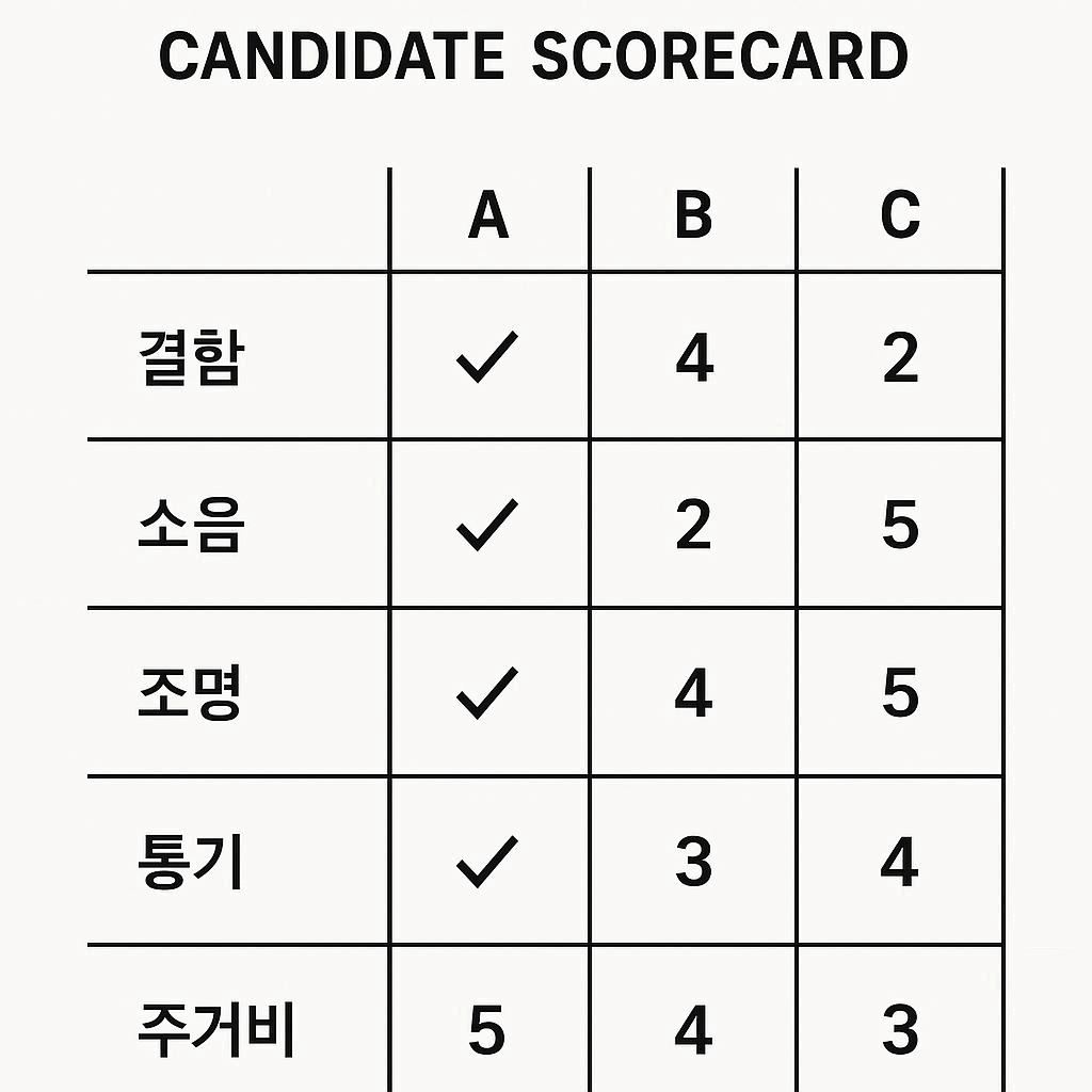 임장 후보 점수표 템플릿 하자 소음 주거비 평가