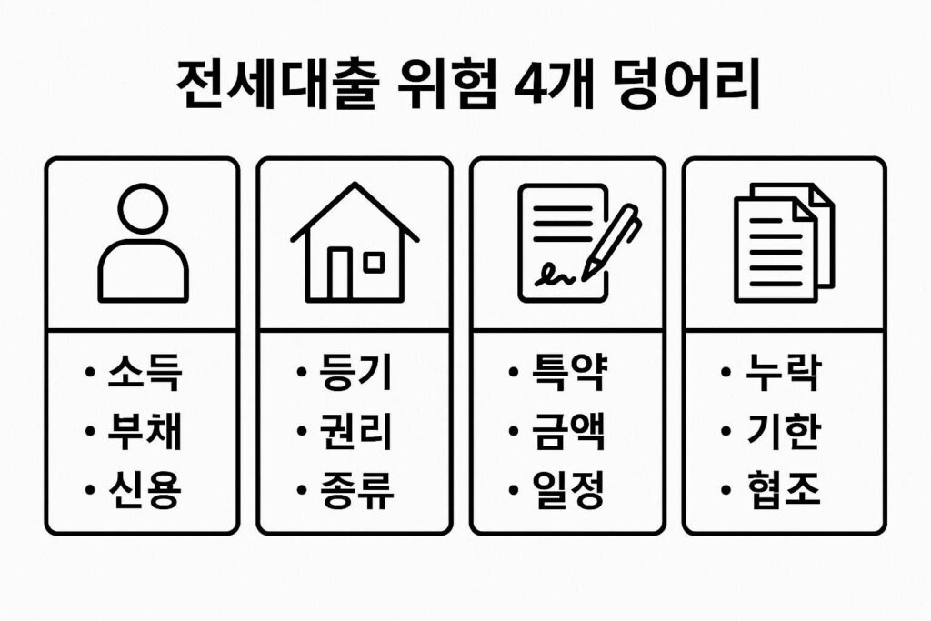 전세대출 심사 리스크를 사람 집 계약 서류로 나눈 구조