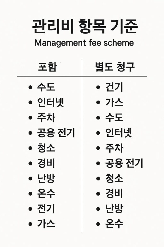 관리비 포함 항목과 별도 항목 구분표