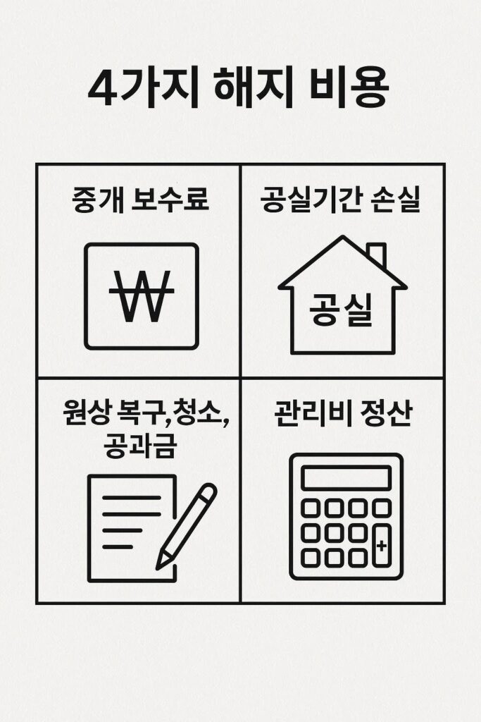 전월세 중도해지 비용 구성표(중개비 공실 원상복구 정산)