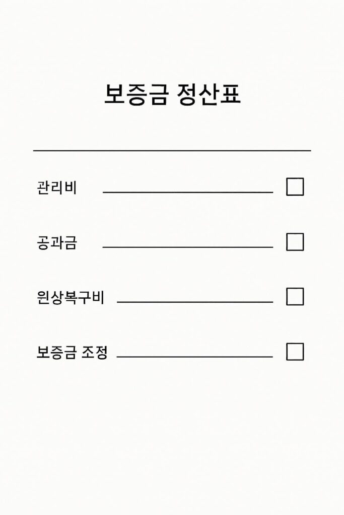 보증금 반환을 위한 정산표 템플릿