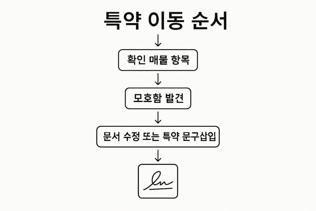 중개대상물확인설명서 내용을 특약으로 연결하는 흐름