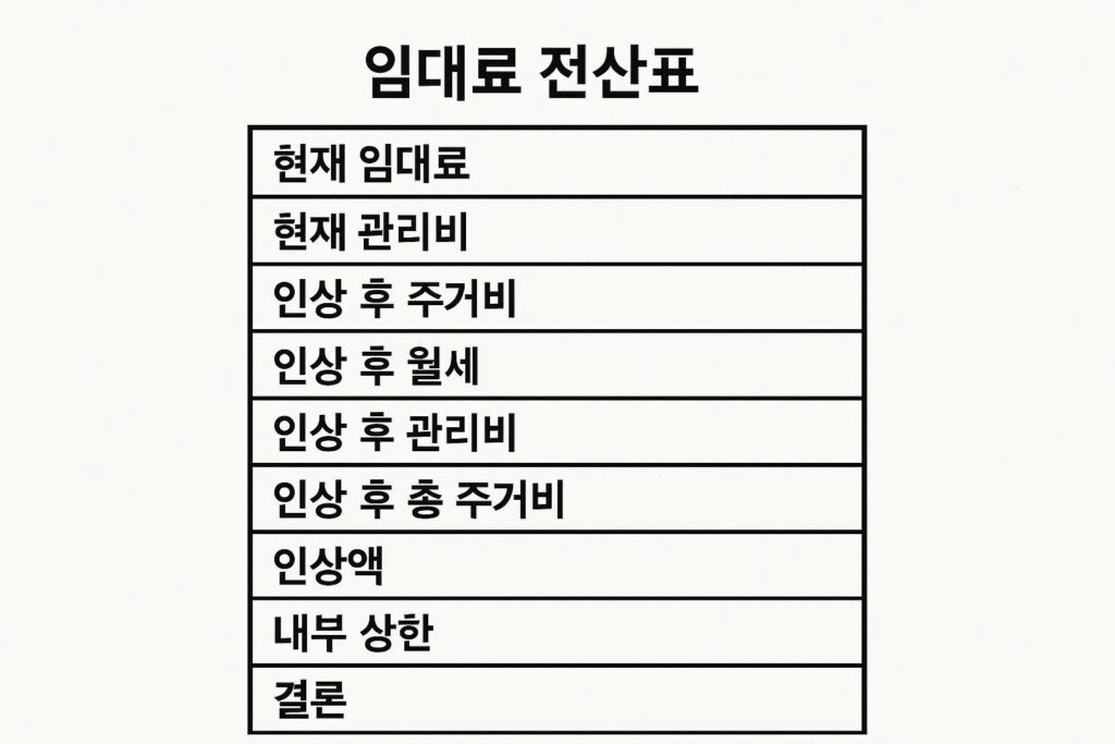 임대료 인상폭 계산표 템플릿(총주거비 기준)