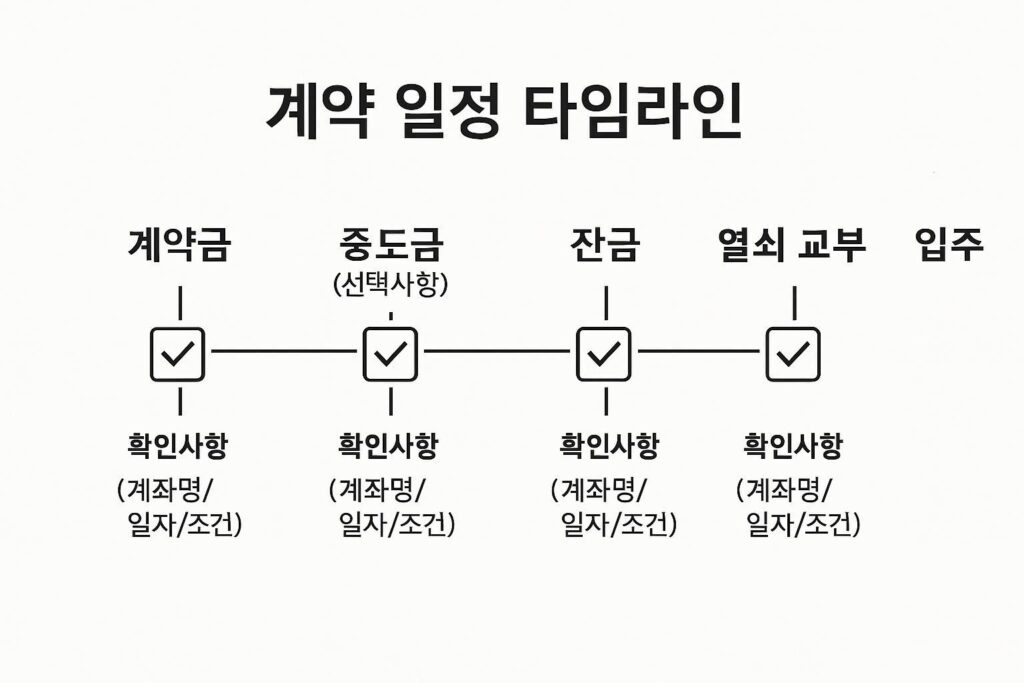 임대차계약 일정 타임라인(계약금 중도금 잔금 열쇠)