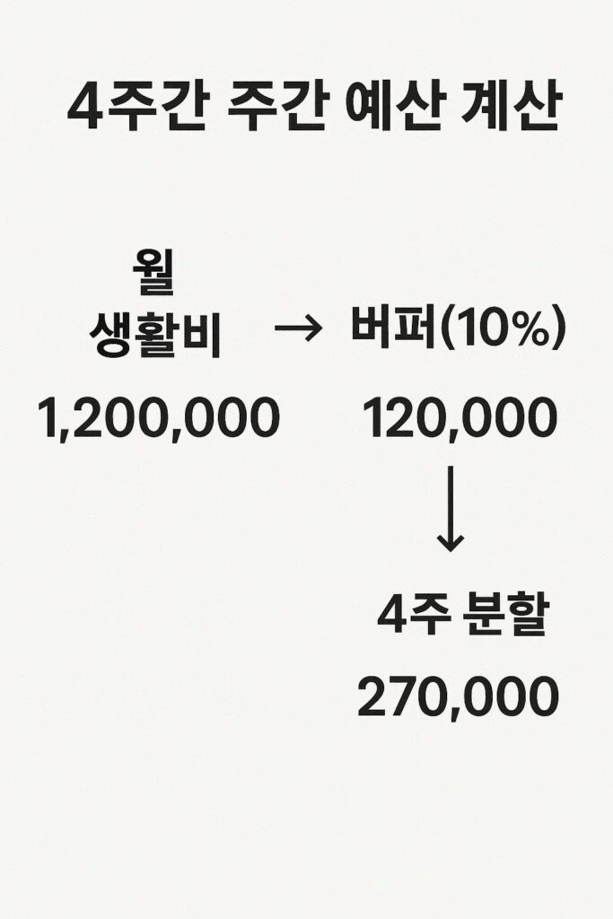 주간 예산 관리 4주 시스템 계산식 예시