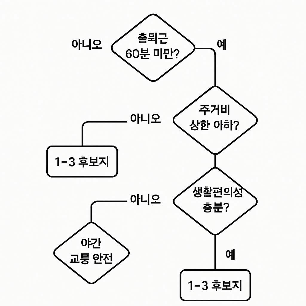 직장인 실거주 동네 후보 줄이기 결정 트리