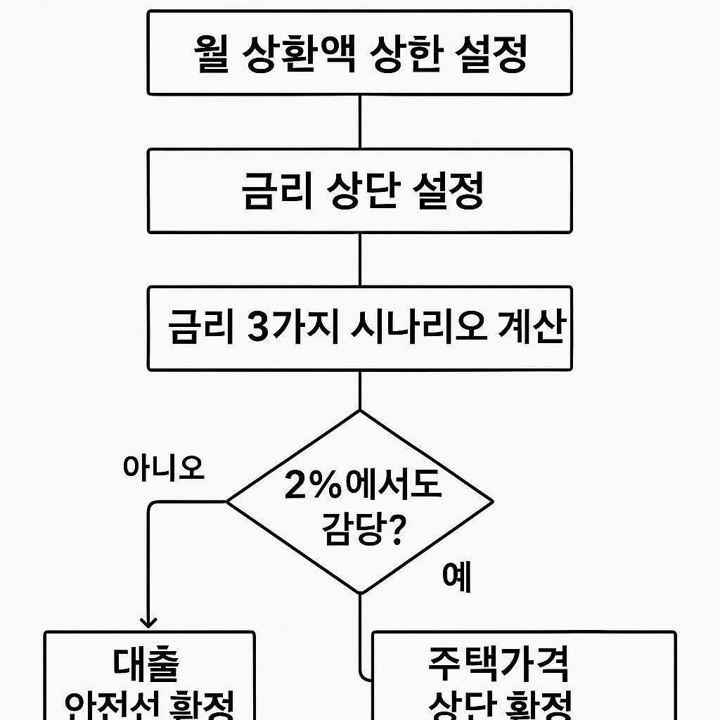 이자 스트레스 테스트로 예산 상한을 정하는 결정 흐름도