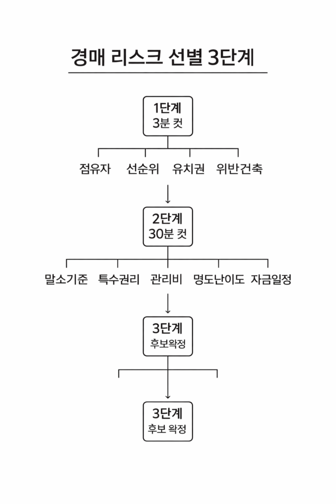 직장인 경매 리스크 선별 3단계 흐름도