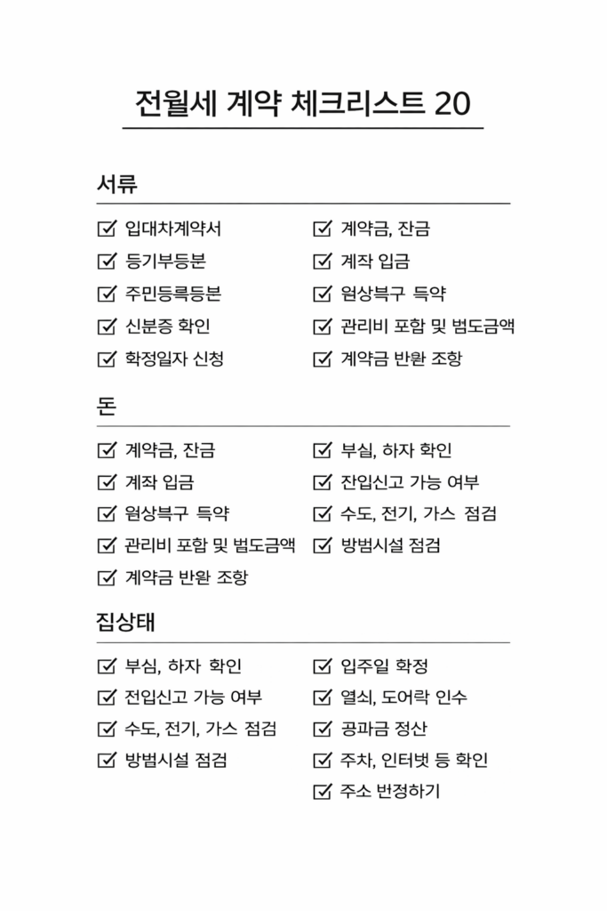 전월세 계약 체크리스트 20개 한 장 정리